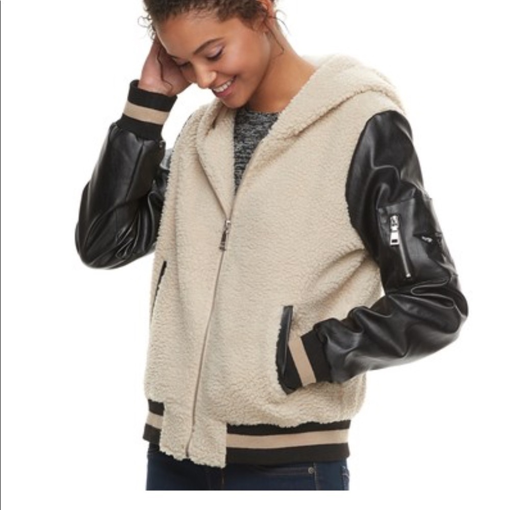 Madden NYC Sleeve Pocket Sherpa Varsity Jacket Large - Picture 3 of 16